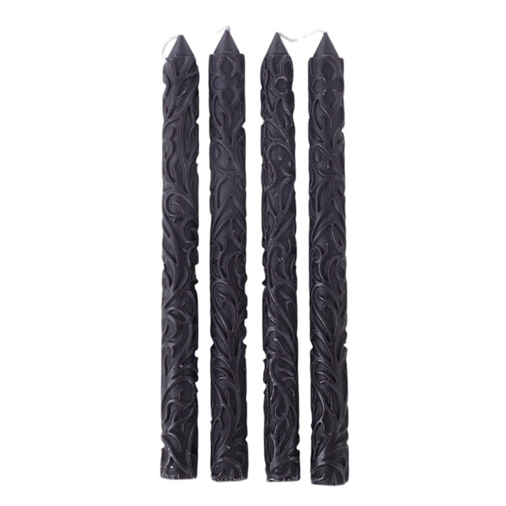 Set of 3 Black Debossed Taper Candles