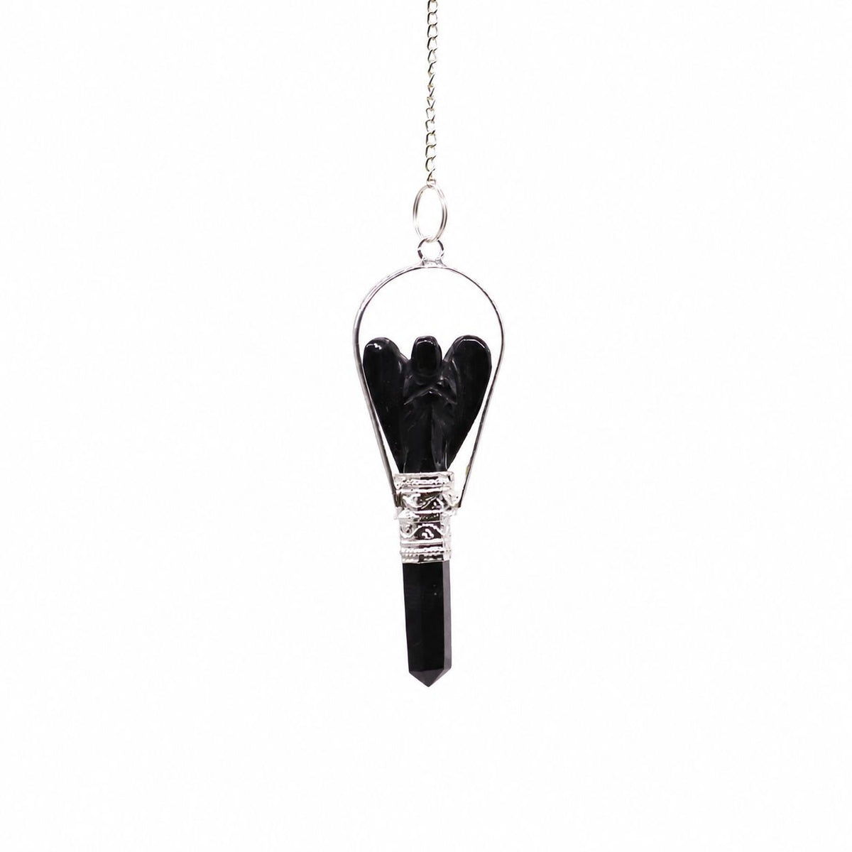 Angel Pendulum with Ring- Black Agate